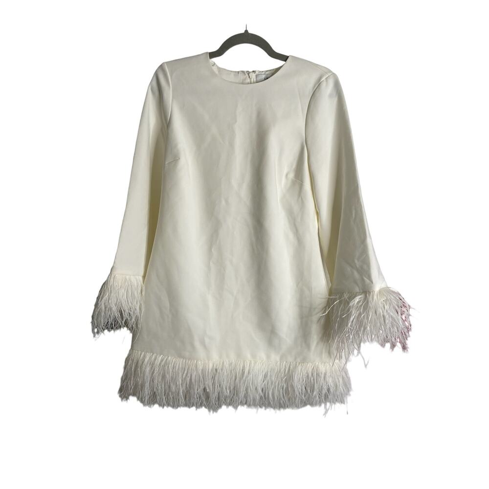 Likely Marullo Mini Sheath Dress Long Sleeve Ostrich Feather Detail Bridal 8 - Picture 4 of 9